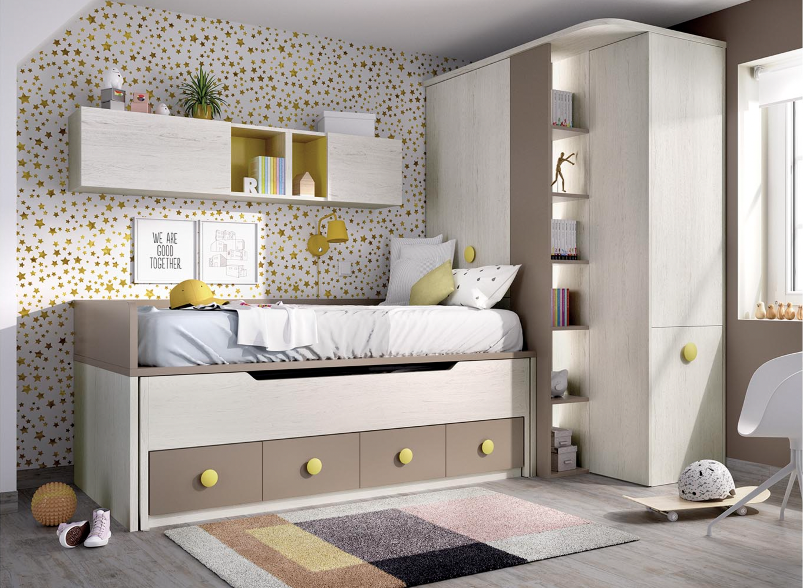 Dormitorio juvenil completo con arcón zapatero